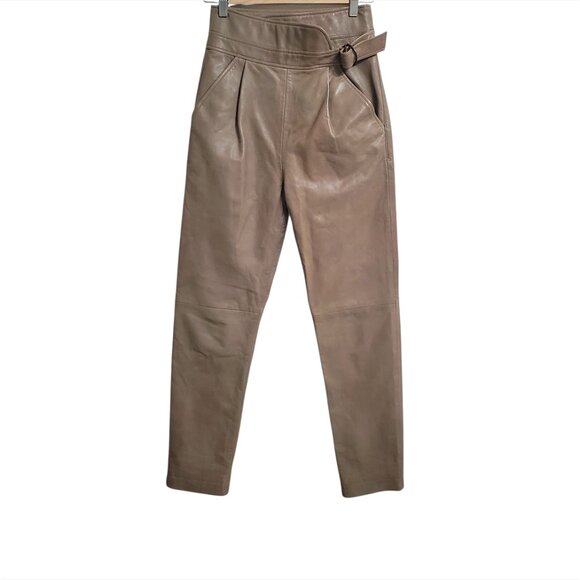 Sezane Franklin Trousers Size 34 US 2 Grey/Beige Lamb Leather Lined Pockets - Picture 4 of 16
